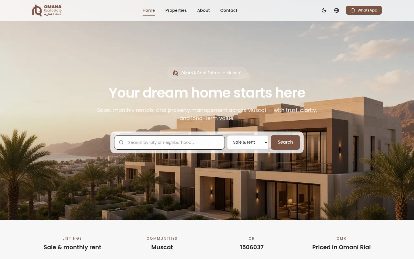 OMANA Real Estate &middot; HOMEPAGE_SCREENSHOT