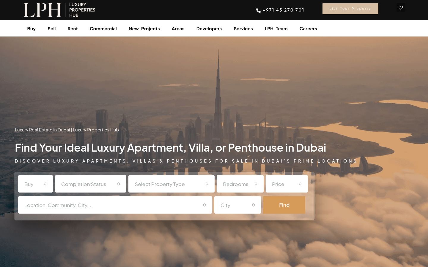 LUXURY HUB PROPERTIES · HOMEPAGE_SCREENSHOT